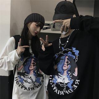 Long Sleeve Round Neck Cartoon Print T-shirt
