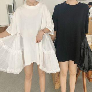 Short-sleeve Mesh Panel Mini T-shirt Dress