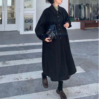 Button-up Long Coat Black - One Size