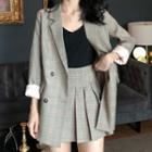 Plaid Double Breasted Blazer / Pleated Mini Skirt / Dress Pants