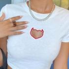Short-sleeve Devil Embroidered Cut-out T-shirt