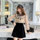 Long-sleeve Mock Two-piece Dotted Mini Dress