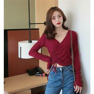 Long-sleeve Drawstring Front Top