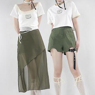 Set : Panel Asymmetrical Tee + Semi Skirt / Shorts
