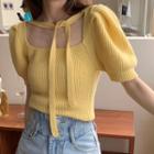 Short-sleeve Square-neck Knit Top / A-line Skirt