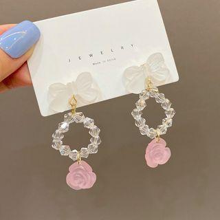 Bow Drop Earring 1 Pair - Stud Earring - S925 Silver Needle - Pink - One Size