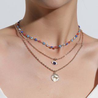 Disc Pendant Layered Bead Necklace Gold - One Size