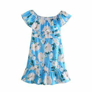 Ruffled Flower Print Mini A-line Dress