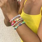 Set Of 4: Faux Pearl Bracelet 2585 - Set Of 4 - Pink & Yellow & Blue & Green - One Size