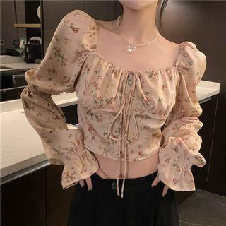 Floral Cropped Blouse Floral - Almond - One Size