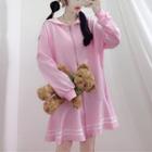 Puff-sleeve Sailor Collar Zip-up A-line Dress Pink - One Size