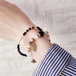 Set Of 2 : Feather Geometric Bracelets