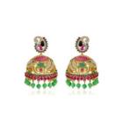 Elegant Vintage Plated Gold Geometric Palace Wind Chimes Tassel Earrings With Green Cubic Zirconia Golden - One Size