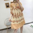 Elbow-sleeve Floral Tunic Dress