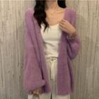 Long-sleeve Plain Fluffy Cardigan