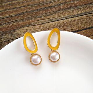 Geometry Faux Pearl Drop Earring 1 Pair - S925 Sterling Silver Stud Earring - One Size