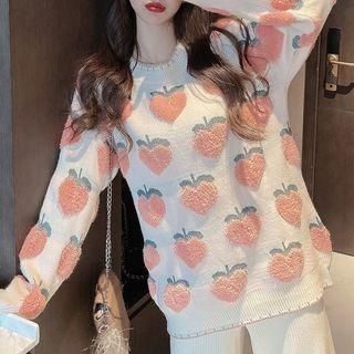 Peach Print Sweater White - One Size