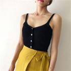 Spaghetti Strap Buttoned Rib-knit Top