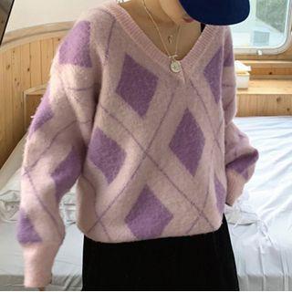 Argyle Sweater Purple - One Size