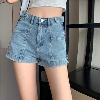 High-waist Zip Denim Wide-leg Shorts