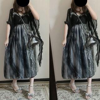 Glitter Mesh Panel Sleeveless Dress Gray - One Size