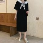 Short-sleeve Sailor Collar Midi Shift Dress