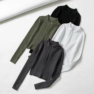 Half-zip Plain Knit Crop Top