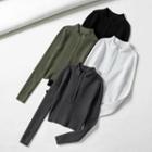 Half-zip Plain Knit Crop Top