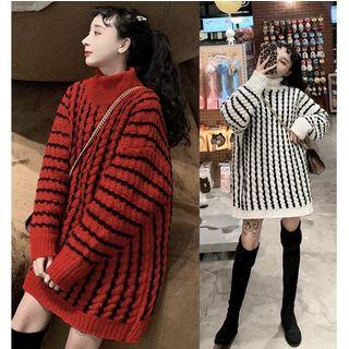 Striped Mock Neck Chunky Sweater
