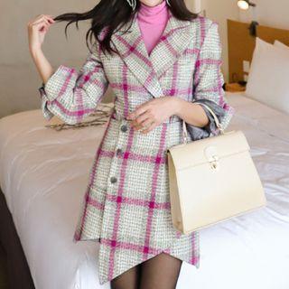 Long-sleeve Houndstooth Coat Dress