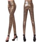 Snakeskin Print Faux Leather Leggings Gold - One Size