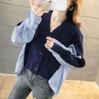 Striped Panel V-neck Knit Cardigan