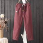 Applique Drawstring Straight-cut Pants