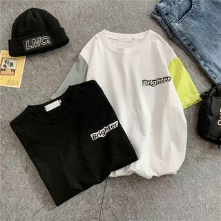 Letter Printed Color Block Short-sleeve T-shirt