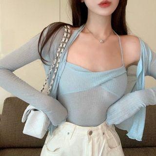 Set: Halter Camisole Top + Light Cardigan
