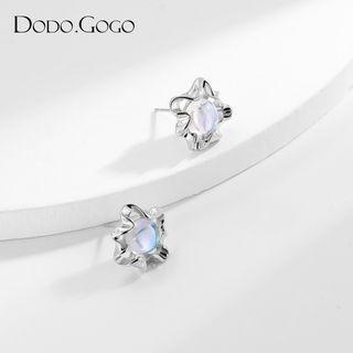 Gemstone Stud Earring 1 Pair - Blue & Silver - One Size