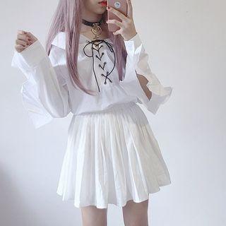 Lace-up Shirt / A-line Skirt / Set