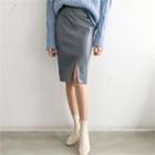Slit Faux-leather Pencil Skirt