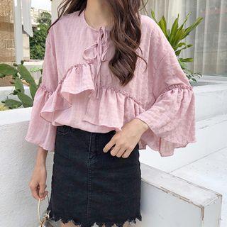 Asymmetric Ruffle Tie-front Peasant Blouse
