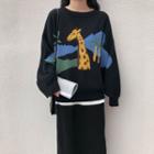 Giraffe Pattern Sweater / A-line Midi Skirt