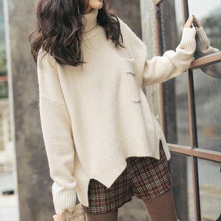 Turtleneck Pocket Patch Sweater Almond - One Size