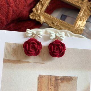 Flocking Bow Rose Resin Dangle Earring