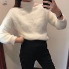 Mock Neck Cut Out Furry Sweater