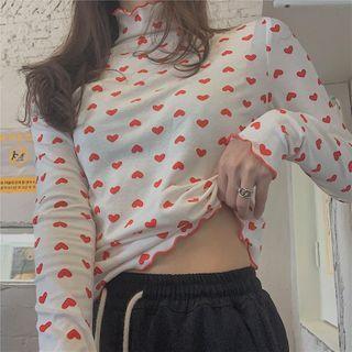 Elbow-sleeve Lettering Print T-shirt / Long-sleeve Heart Print Top