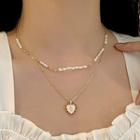Faux Pearl Heart Pendant Choker Necklace Set Of 2 - One Size