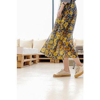 Floral Chiffon Long Flare Skirt