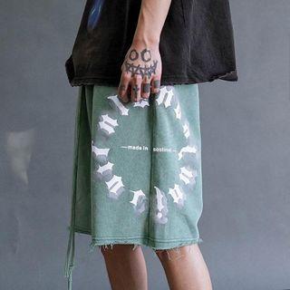Lettering Frayed Shorts