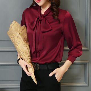Ribbon Accent Long-sleeve Blouse
