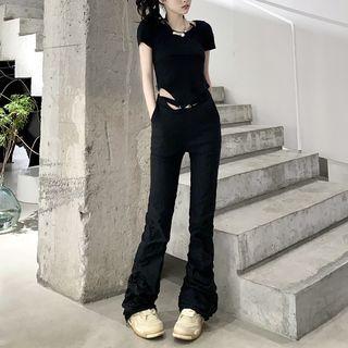 Short-sleeve Asymmetrical T-shirt / Bootcut Pants