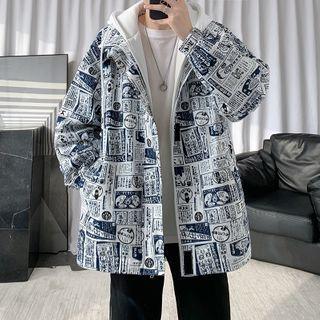 Mock Two-piece Print Zip-up Hooded Jacket